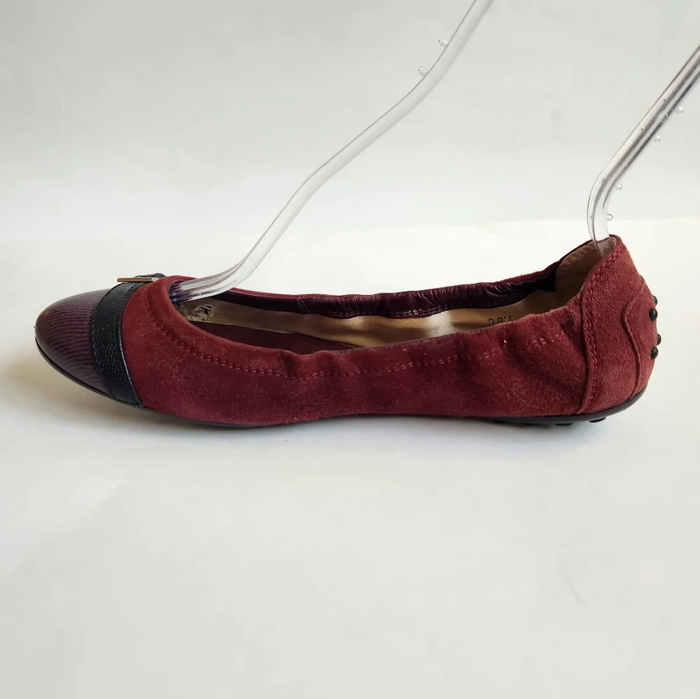Tod's suede leather burgundy purple black flats women 38.5
